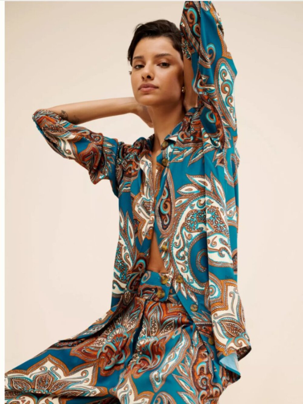 Farm Rio Leopard Paisley Pajama Shirt size small